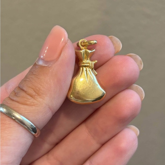 14k Yellow Gold Lucky Bag Of Money Necklace Charm Pendant - Picture 4 of 4